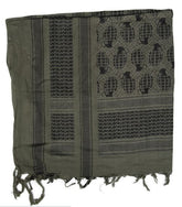 Olive green shemagh scarf with black patterned design, ideal for boxing training, hiking, and fitness activities.